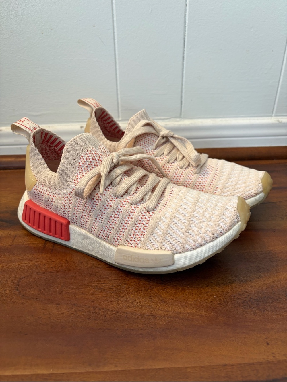 Adidas NMD_R1 Primeknit Pink and White Knit Sneakers